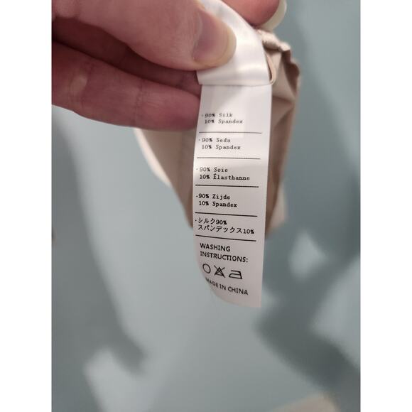 LILYSILK Women’s 90% Silk Blouse – Cream Pearl Accent Tie Neck Long Sleeve Top - Picture 5 of 5